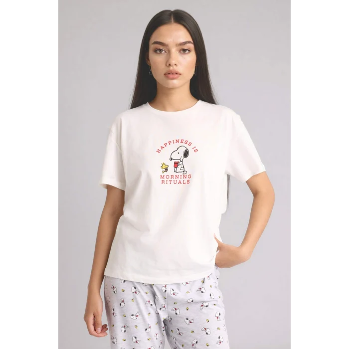 Defacto G8320AXGR93 Gri Snoopy Regular Fıt Kısa Kollu 2li Takım