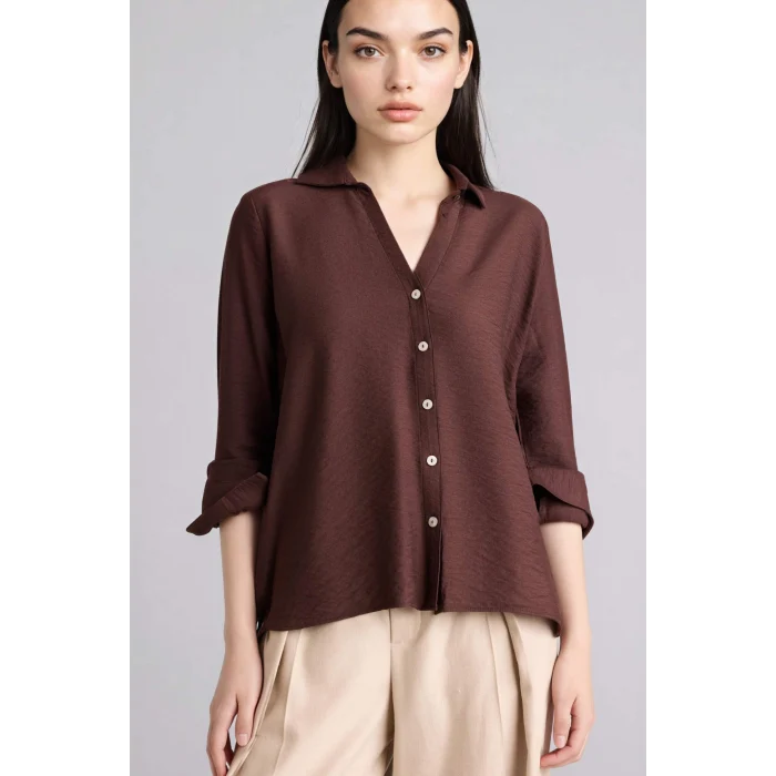 Defacto M9407AZBN341 Kahve Regular Fıt Uzun Kollu Gömlek