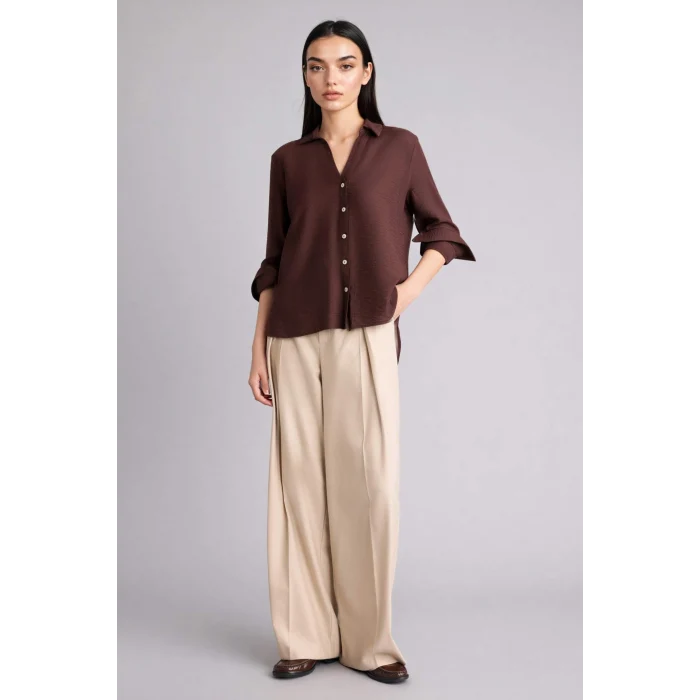 Defacto M9407AZBN341 Kahve Regular Fıt Uzun Kollu Gömlek