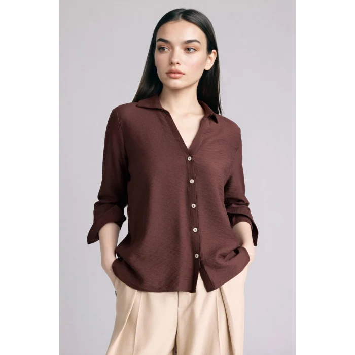 Defacto M9407AZBN341 Kahve Regular Fıt Uzun Kollu Gömlek
