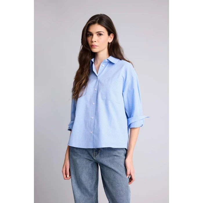 Defacto H1858AXBE409 Mavi Oversıze Poplin Uzun Kollu Gömlek