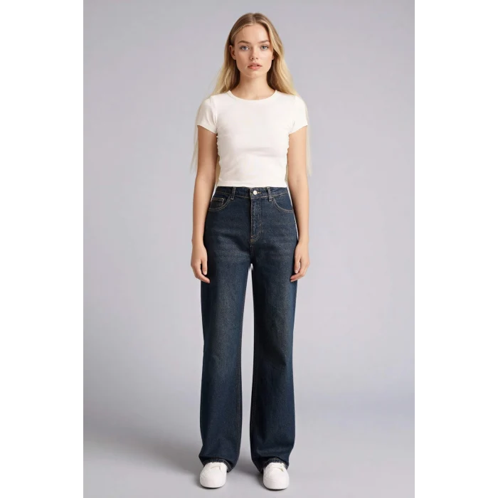 Defacto H0132AXNM28 Mavi 90s Wıde Leg Yüksek Bel Uzun Jean Yıkamalı Pantolon