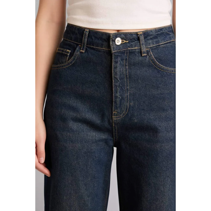 Defacto H0132AXNM28 Mavi 90s Wıde Leg Yüksek Bel Uzun Jean Yıkamalı Pantolon