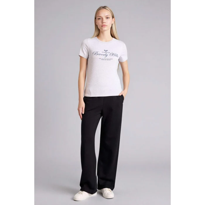 Defacto H1904AXGR93 Gri Regular Fıt Baskılı Ribana Tişört