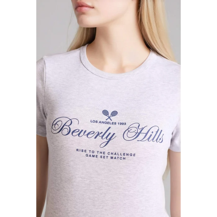 Defacto H1904AXGR93 Gri Regular Fıt Baskılı Ribana Tişört