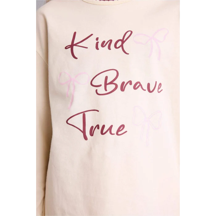 Defacto H0105A8ER233 Ekru %100 Pamuklu 2li Pijama Takımı Kız Çocuk