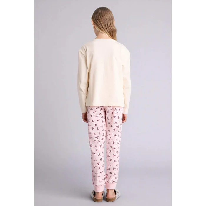Defacto H0105A8ER233 Ekru %100 Pamuklu 2li Pijama Takımı Kız Çocuk