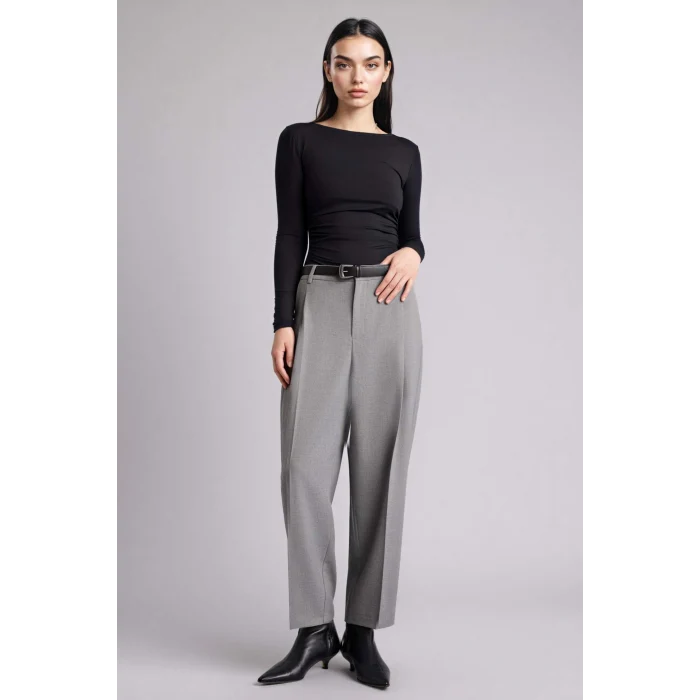 Defacto G7830AXGR394 Gri Carrot Fıt Çift Cepli Yüksek Bel Düz Paça Pantolon