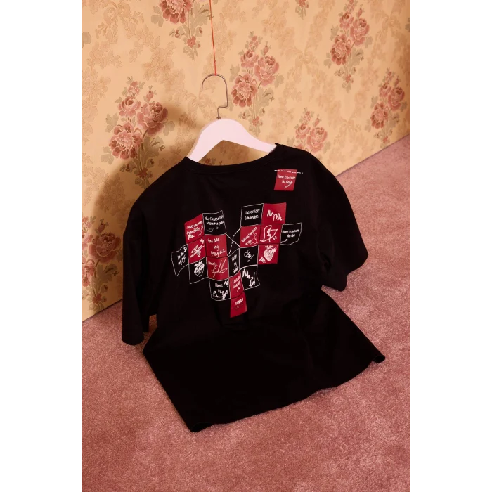 Defacto H0573AXBK81 Siyah %100 Pamuk Boxy Fit Baskılı Tişört