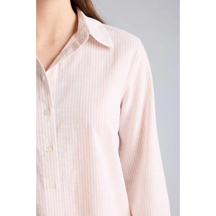 Defacto H0909AXBG760 Bej Regular Fıt Flamlı Pamuk Tunik