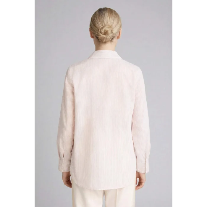 Defacto H0909AXBG760 Bej Regular Fıt Flamlı Pamuk Tunik