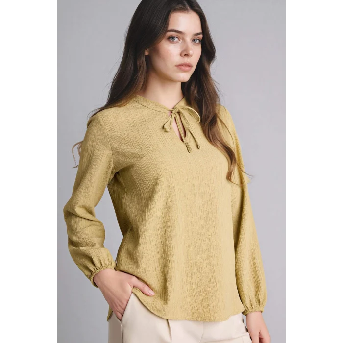 Defacto H0491AXKH497 Haki Gofre Dokulu Bluz