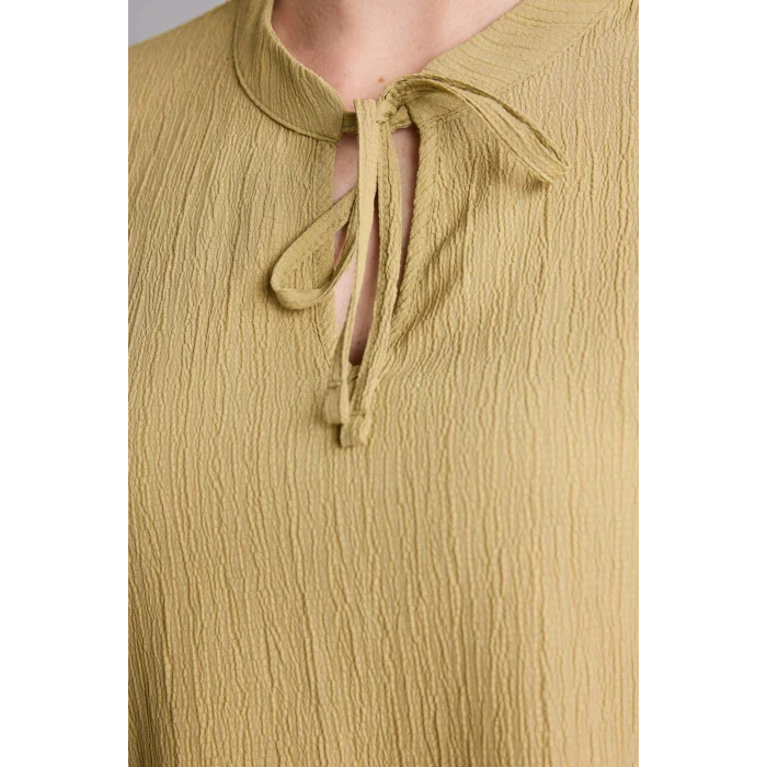 Defacto H0491AXKH497 Haki Gofre Dokulu Bluz