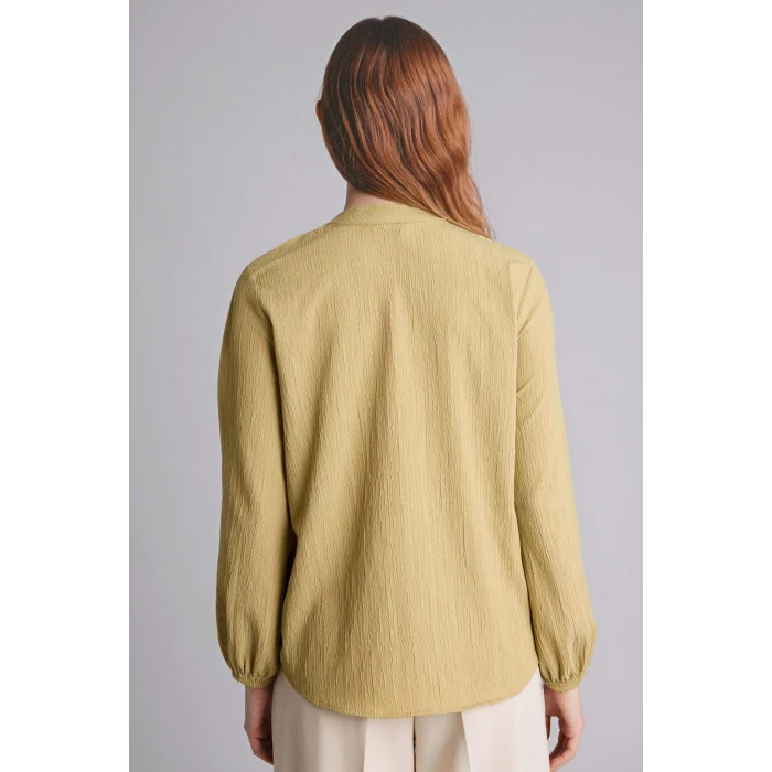 Defacto H0491AXKH497 Haki Gofre Dokulu Bluz