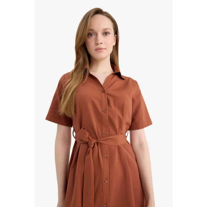 Defacto E7114AXBR228 Bordo A Kesim Poplin Midi Elbise