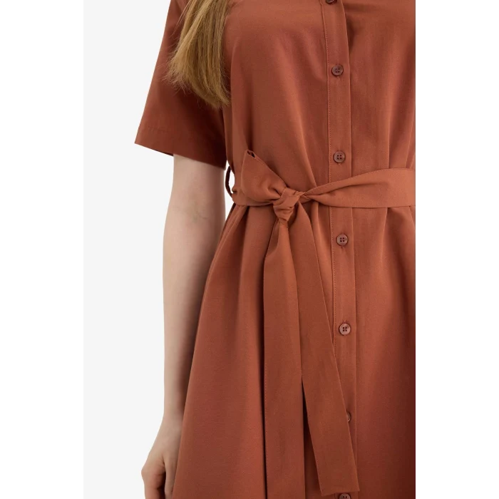 Defacto E7114AXBR228 Bordo A Kesim Poplin Midi Elbise