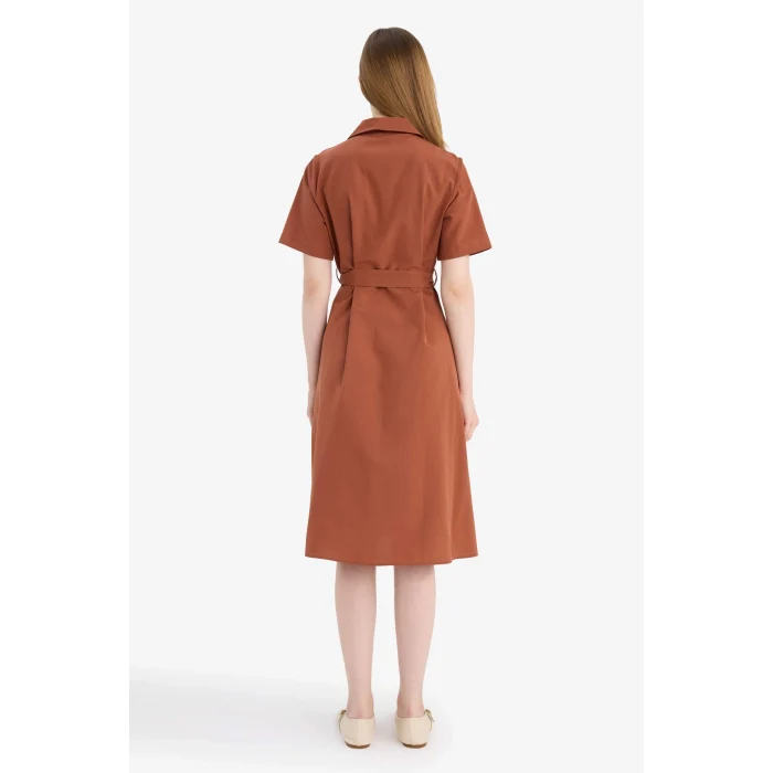 Defacto E7114AXBR228 Bordo A Kesim Poplin Midi Elbise