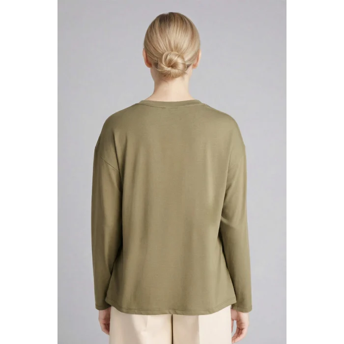 Defacto E9905AXKH21 Haki Regular Fıt Uzun Kollu Tişört