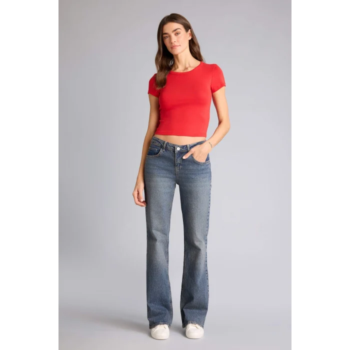 Defacto E0288AXRD79 Kırmızı Fıtted Ribana Tişört