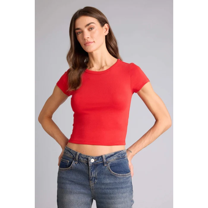 Defacto E0288AXRD79 Kırmızı Fıtted Ribana Tişört