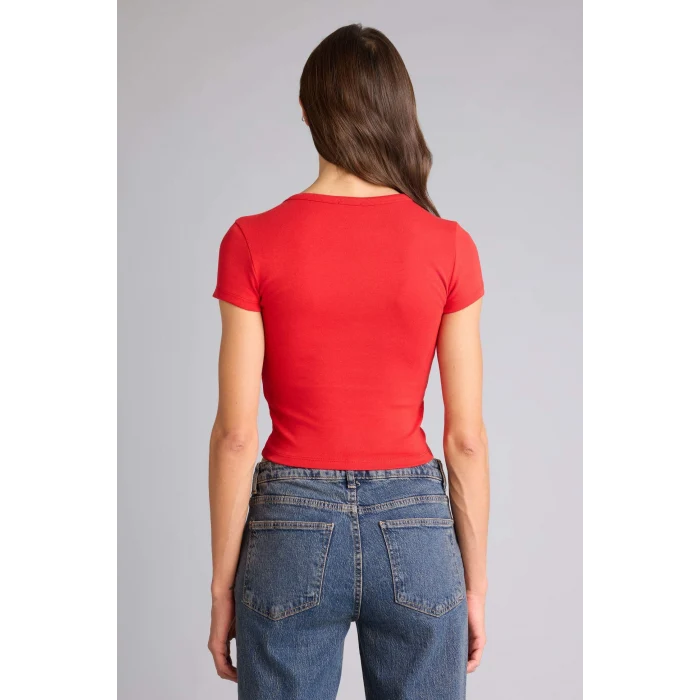 Defacto E0288AXRD79 Kırmızı Fıtted Ribana Tişört