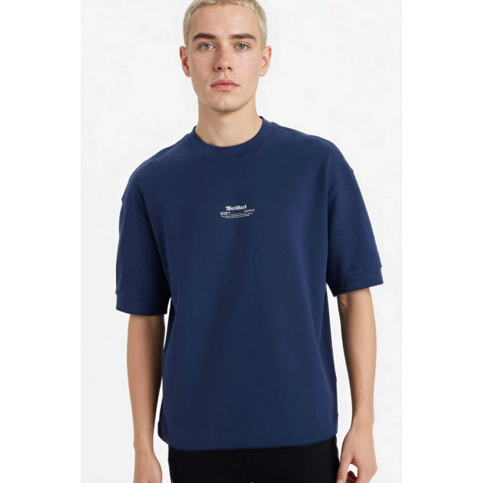 Defacto F8147AXNV241 Lacivert Nefes Alabilen Loose Fit Baskılı Tişört