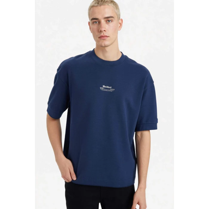 Defacto F8147AXNV241 Lacivert Nefes Alabilen Loose Fit Baskılı Tişört