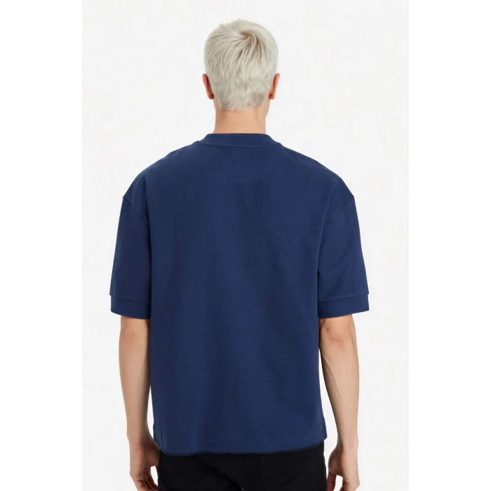 Defacto F8147AXNV241 Lacivert Nefes Alabilen Loose Fit Baskılı Tişört