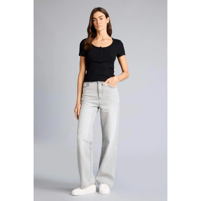 Defacto H2034AXBK81 Siyah Regular Fıt Basıc Düz Fitilli Kaşkorse Kısa Kollu Tişört