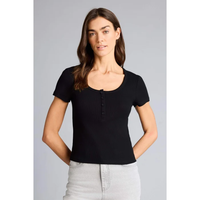 Defacto H2034AXBK81 Siyah Regular Fıt Basıc Düz Fitilli Kaşkorse Kısa Kollu Tişört