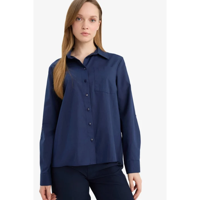 Defacto W7734AZNV42 Lacivert %100 Pamuk Basıc Gömlek