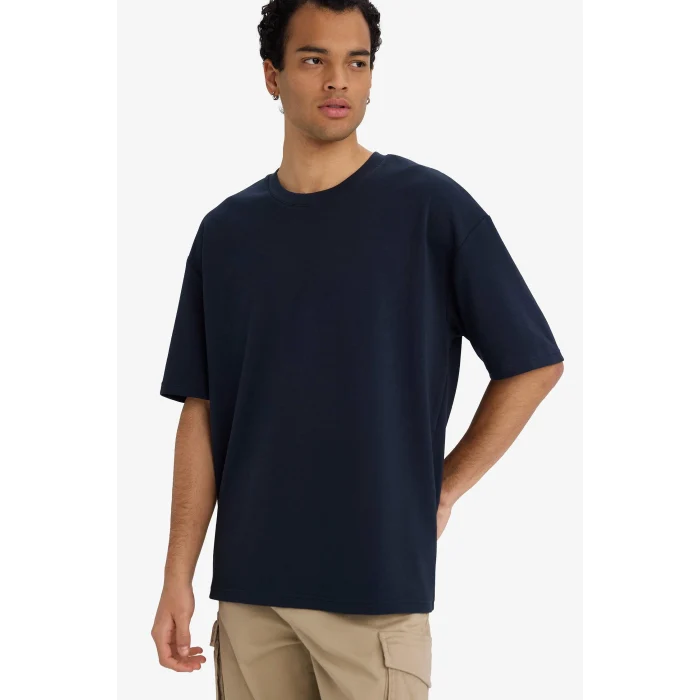 Defacto X3926AZNV64 Lacivert Nefes Alabilen Oversize Tişört