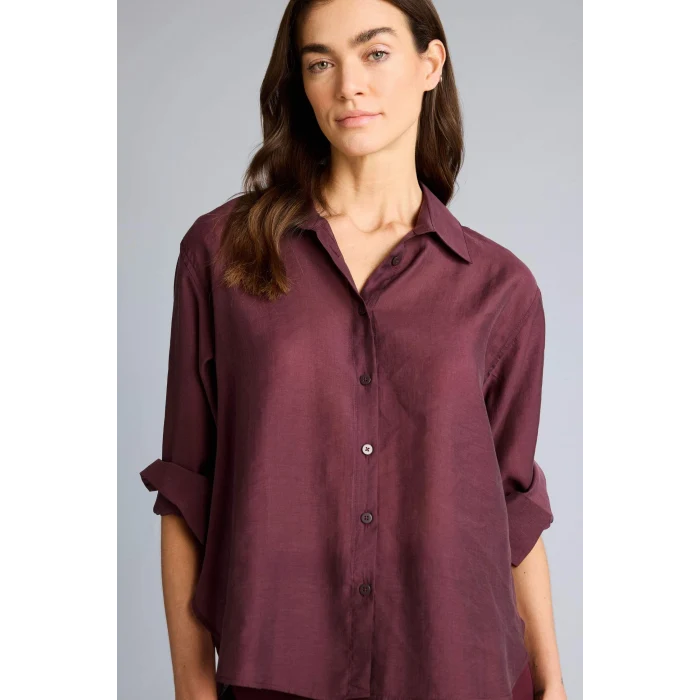 Defacto G9783AXBR171 Bordo Oversıze Gömlek Yaka Modal Uzun Kollu Gömlek