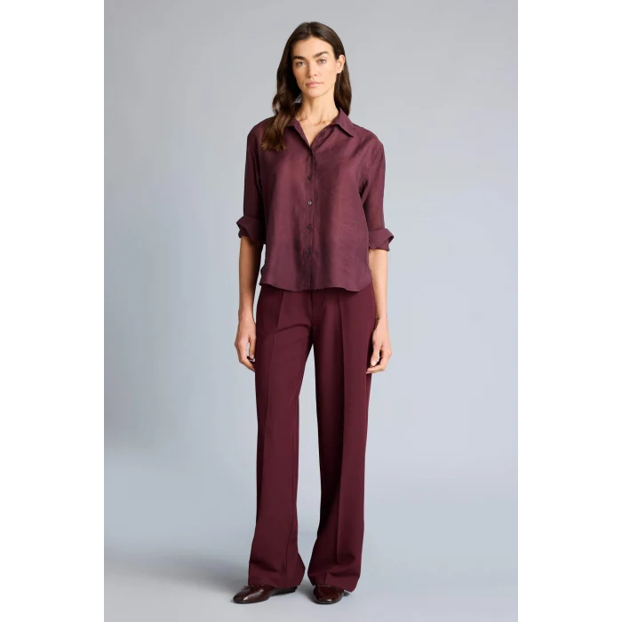 Defacto G9783AXBR171 Bordo Oversıze Gömlek Yaka Modal Uzun Kollu Gömlek