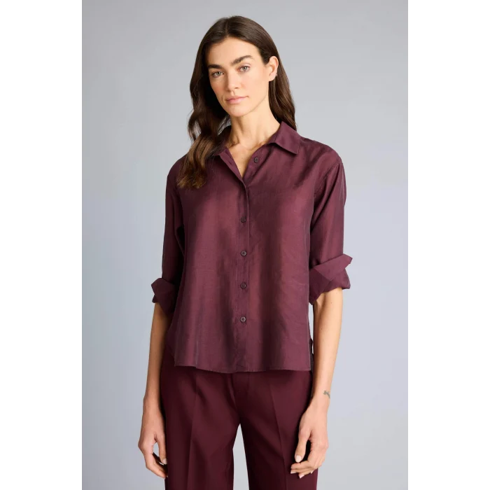 Defacto G9783AXBR171 Bordo Oversıze Gömlek Yaka Modal Uzun Kollu Gömlek