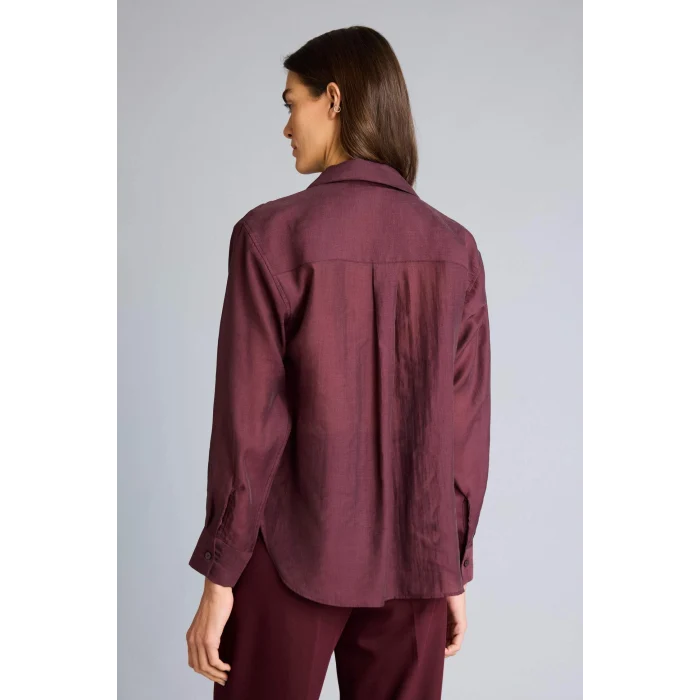 Defacto G9783AXBR171 Bordo Oversıze Gömlek Yaka Modal Uzun Kollu Gömlek