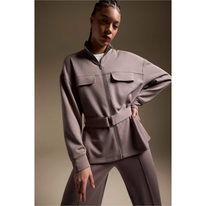 Defacto F9064AXBN576 Kahve Aırtech Long Fit Dik Yaka Modal Hırka