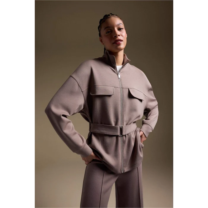 Defacto F9064AXBN576 Kahve Aırtech Long Fit Dik Yaka Modal Hırka