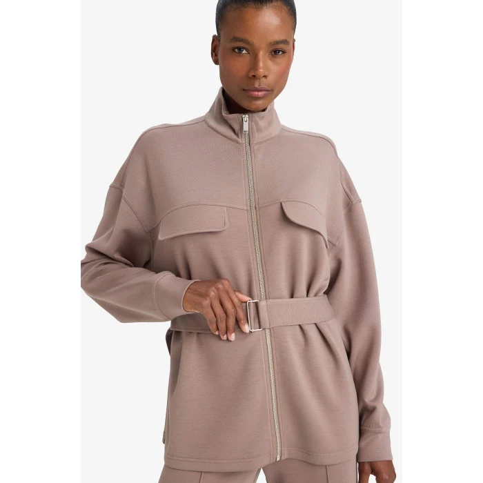 Defacto F9064AXBN576 Kahve Aırtech Long Fit Dik Yaka Modal Hırka