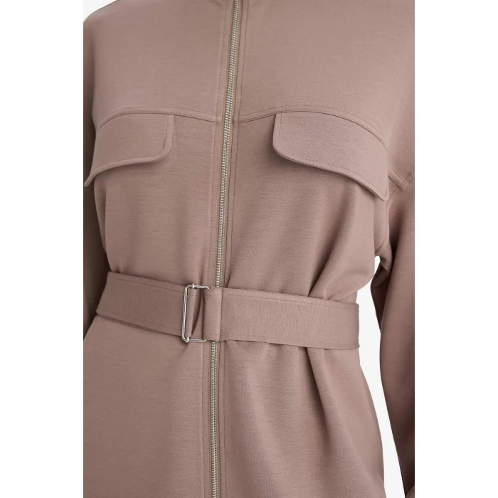 Defacto F9064AXBN576 Kahve Aırtech Long Fit Dik Yaka Modal Hırka