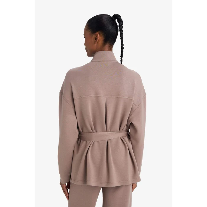 Defacto F9064AXBN576 Kahve Aırtech Long Fit Dik Yaka Modal Hırka