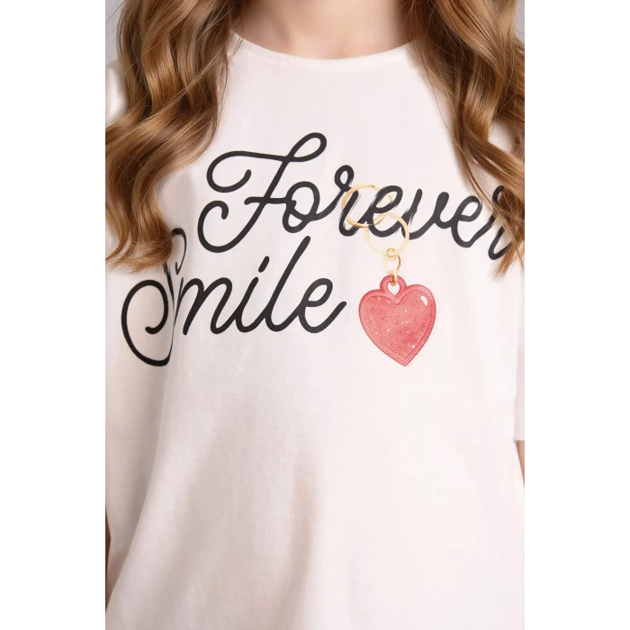 Defacto G1778A8ER105 Ekru Oversıze Baskılı Tişört Kız Çocuk