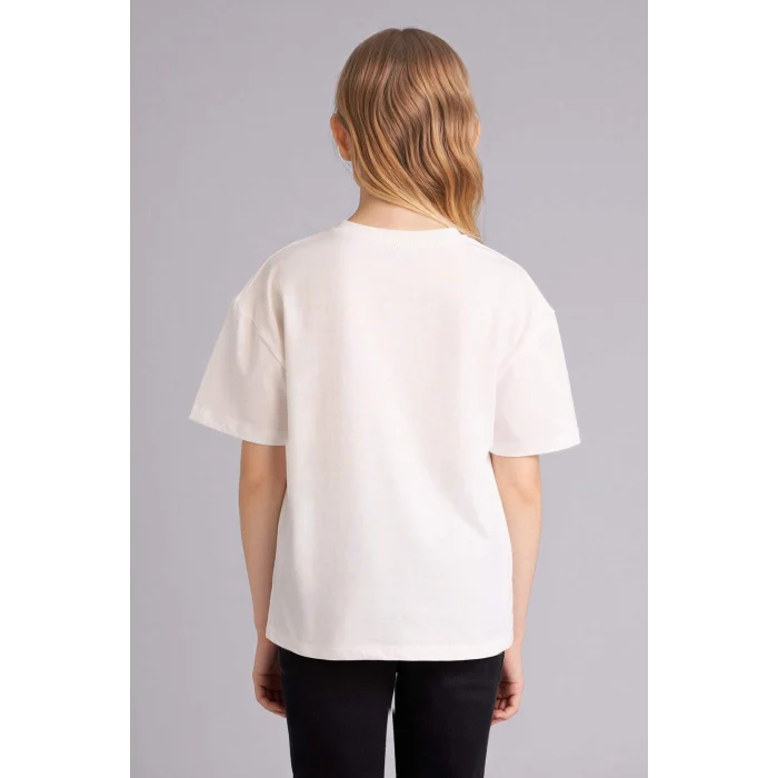 Defacto G1778A8ER105 Ekru Oversıze Baskılı Tişört Kız Çocuk