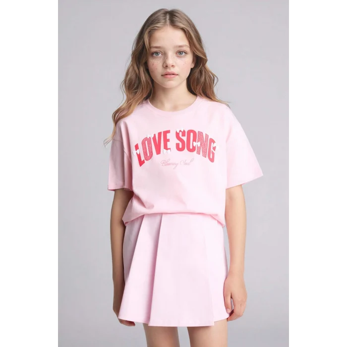 Defacto G1776A8PN637 Pembe Oversıze  Baskılı Tişört Kız Çocuk