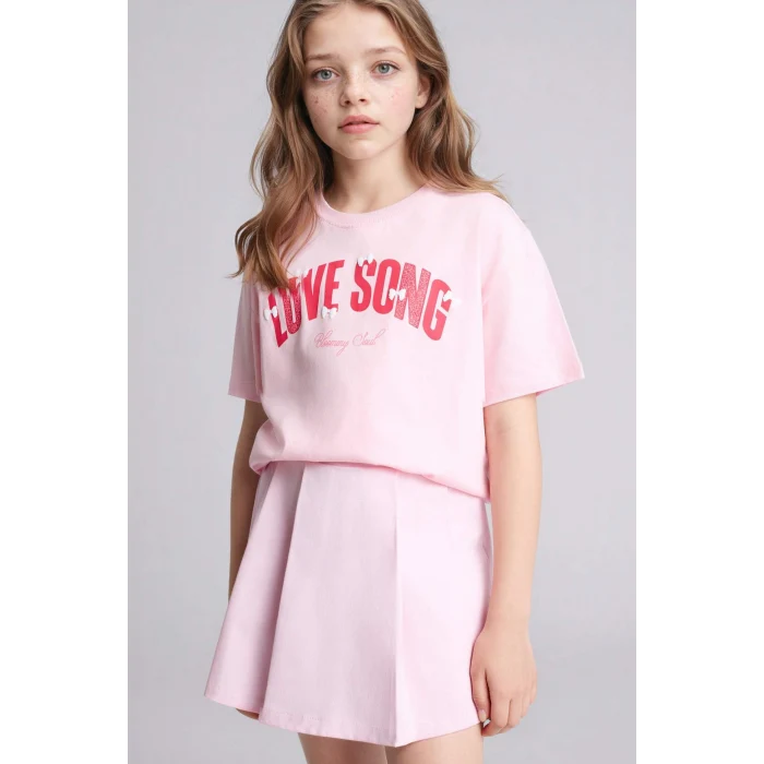 Defacto G1776A8PN637 Pembe Oversıze  Baskılı Tişört Kız Çocuk