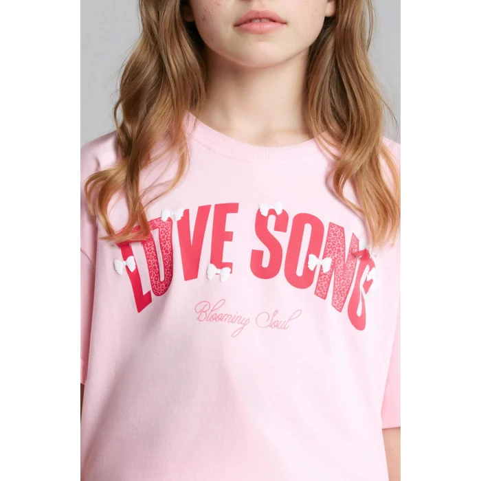 Defacto G1776A8PN637 Pembe Oversıze  Baskılı Tişört Kız Çocuk