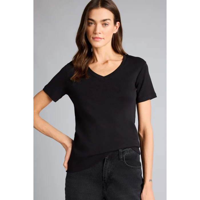 Defacto W9578AZBK81 Siyah %100 Pamuk V Yaka Basıc Penye Tişört