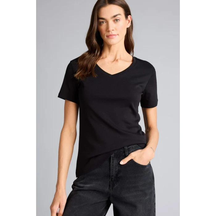 Defacto W9578AZBK81 Siyah %100 Pamuk V Yaka Basıc Penye Tişört