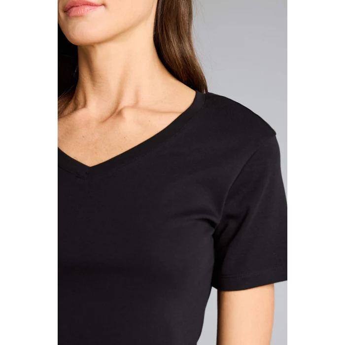 Defacto W9578AZBK81 Siyah %100 Pamuk V Yaka Basıc Penye Tişört