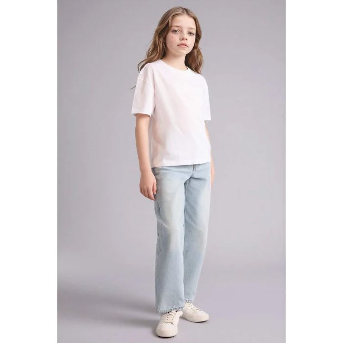Defacto D9099A8WT34 Beyaz Relax Fıt Bisiklet Yaka Kısa Kollu Tişört Kız Çocuk